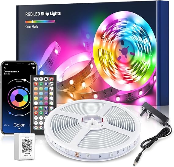 Mexllex LED Strip Lights 10M (1X10M) APP Control Colour Changing LED Lights with Remote, Music Sync Built-in Mic, SMD RGB Light Strips RGB LED Strip, Led Lights for Bedroom Home Decoration [Energy Class A]