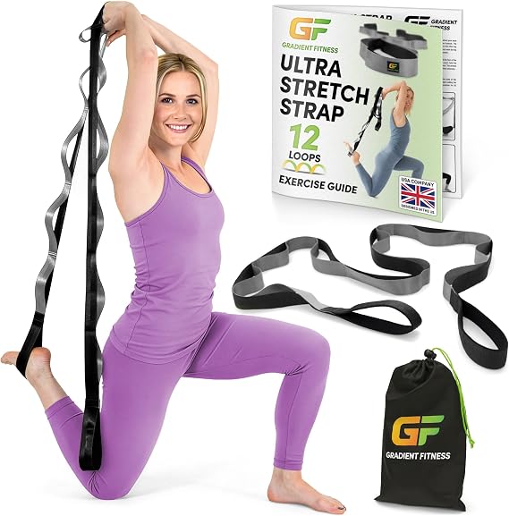 Gradient Fitness - Stretching Strap with 12 Loops - 1.5 Inch Width, Multiloop Physical Therapy Stretch Strap for Yoga, Rehabilitation, Hamstring, Knee, Hip, Calf, Flexibility Training