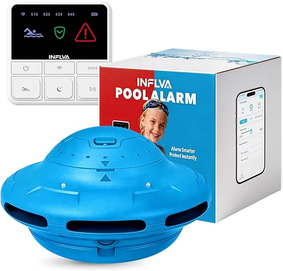 Smart Pool Alarm with App Connectivity | Real-Time Phone Alerts & Adjustable Sensitivity | LED Status Monitoring | for Inground & Above Ground Pools | Housewarming Gift Pool Owners Sky Blue