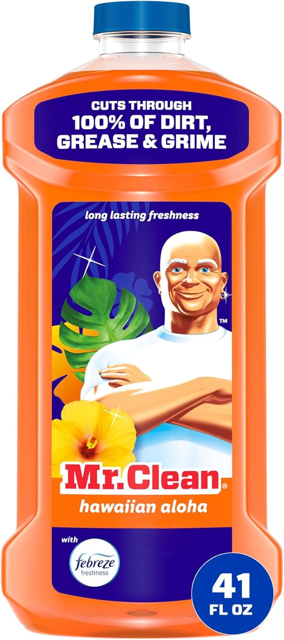 Mr. Clean All Purpose Cleaner, Mop Soap, Floor Cleaner for Mopping Home, Bathroom, Kitchen, Cleaning Liquid for Mop & Bucket, Cleaning Supplies, Multi-Surface Dilutable, Hawaiian Aloha, 41oz