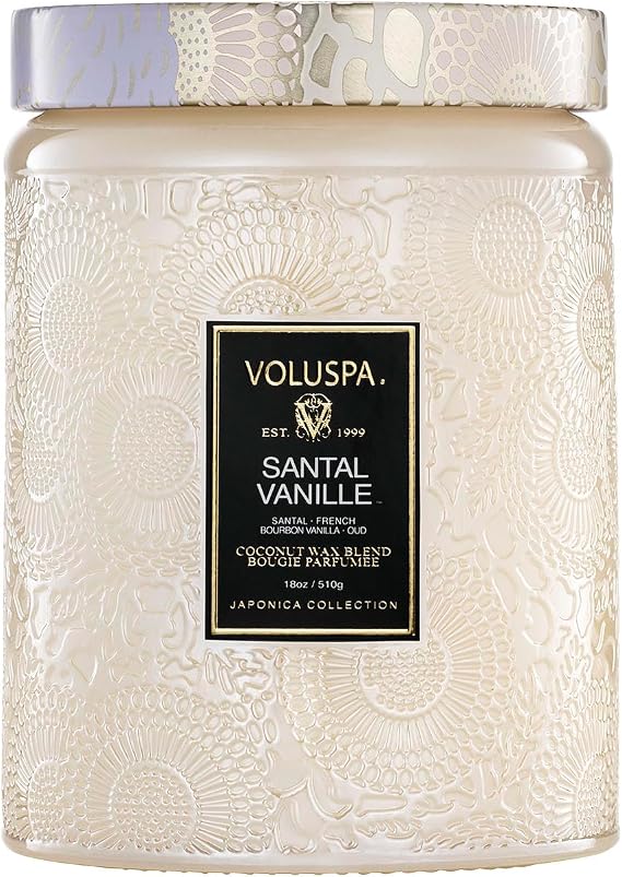Voluspa Santal Vanille Candle, 18 oz, Coconut Wax Blend, Scented Candles for Home, 100 Hour Burn Time, Candle Jars