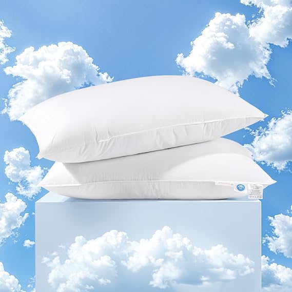 Canadian White Goose Down Pillow King Size 1050 Fill Power 80% Goose Down 20% Goose Feather Down Pillows With 600TC 100% Cotton Pillow Shell Ideal for Plush Comfort and Support (20"X36", Set of 2)