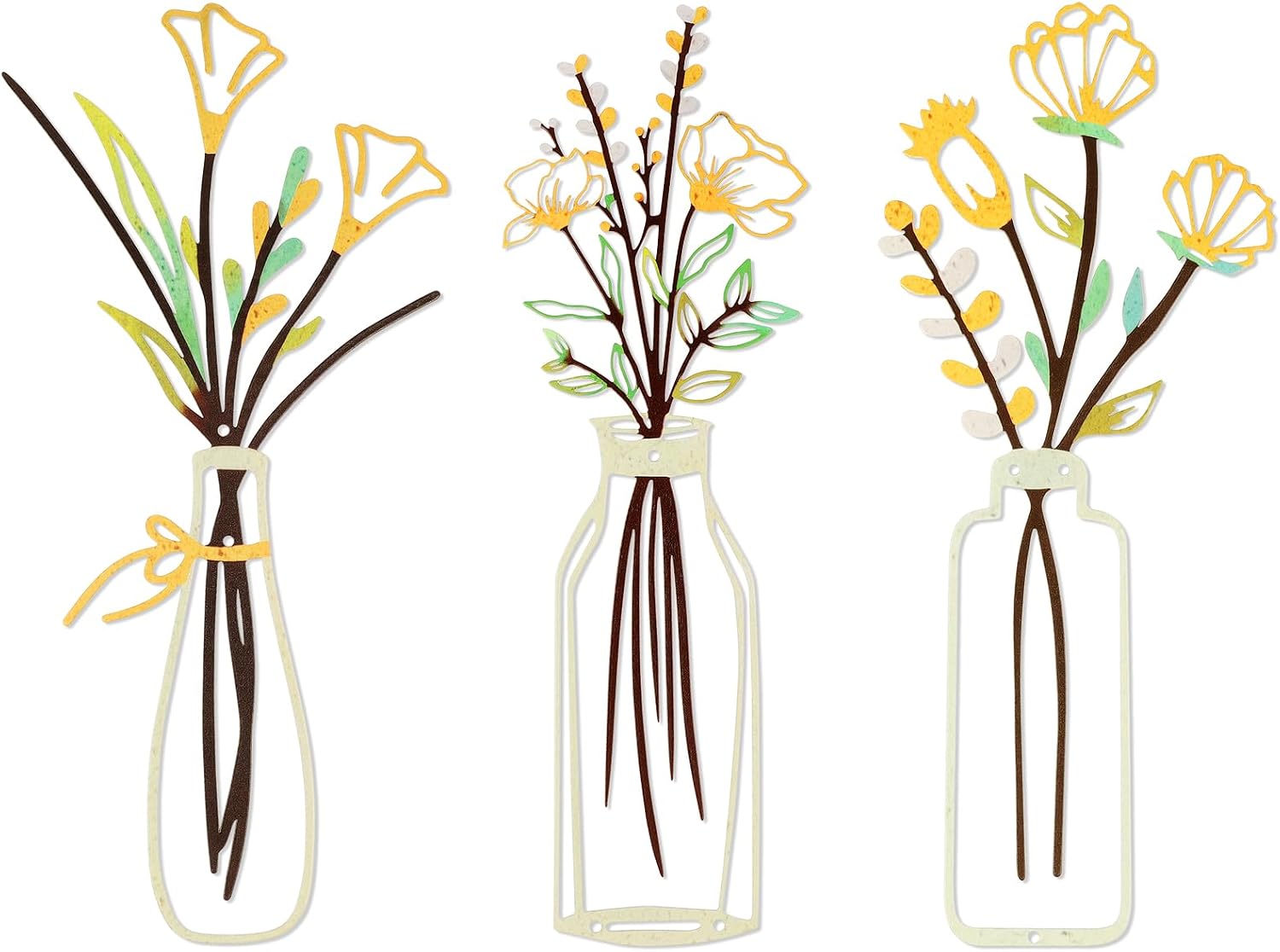 YiYa 3 Pcs Metal Flowers Wall Arts Metal Flower Wall Decor Minimalist Floral Decor Flowers Boho Wall Art Sculptures for Home Bedroom Kitchen Living Room Decor Yellow