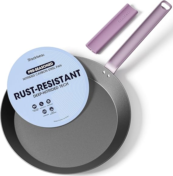 12 IN Carbon Steel Frying Pan, Pre-Seasoned Nitrided Preseasoned Skillet