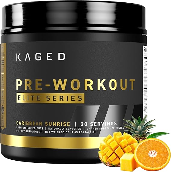 Kaged Pre Workout Powder Pre-Workout Elite for Men & Women | High Stimulant for Energy, Focus, Pumps | L-Citrulline, Beta Alanine, Creatine & 388mg of Natural Caffeine | Caribbean Sunrise
