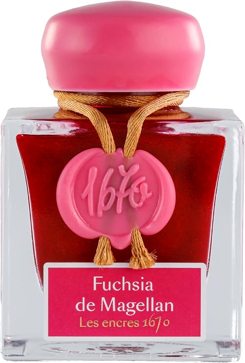 Jacques Herbin 15063JT - A Bottle of Gold Glitter Ink for Fountain Pen, Rollerball, Glass Nib and Penholder 50 ml, Fuchsia de Magellan - Calligraphy - Writing