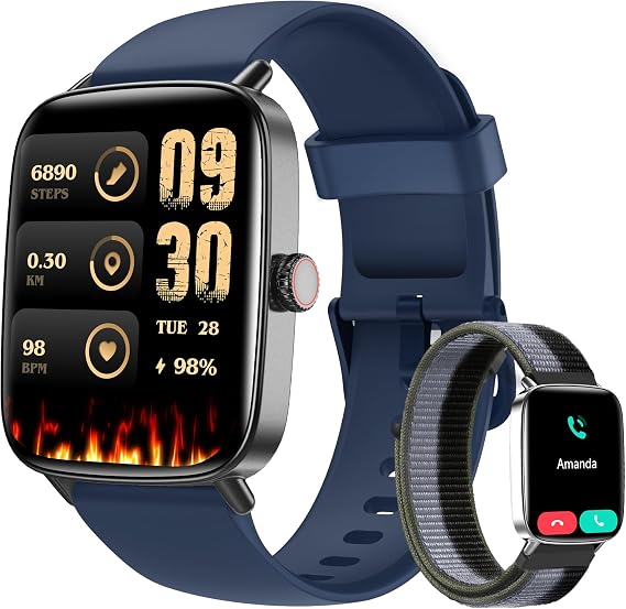 Tensky Smart Watch for Women, 1.85" HD AMOLED Fitness Tracker (Answer/Call) with 24/7 Heart Rate/Sleep/SpO2 Monitor for iPhone & Android, 120+ Sports Modes Smartwatch with IP68 Waterproof, 2 Bands