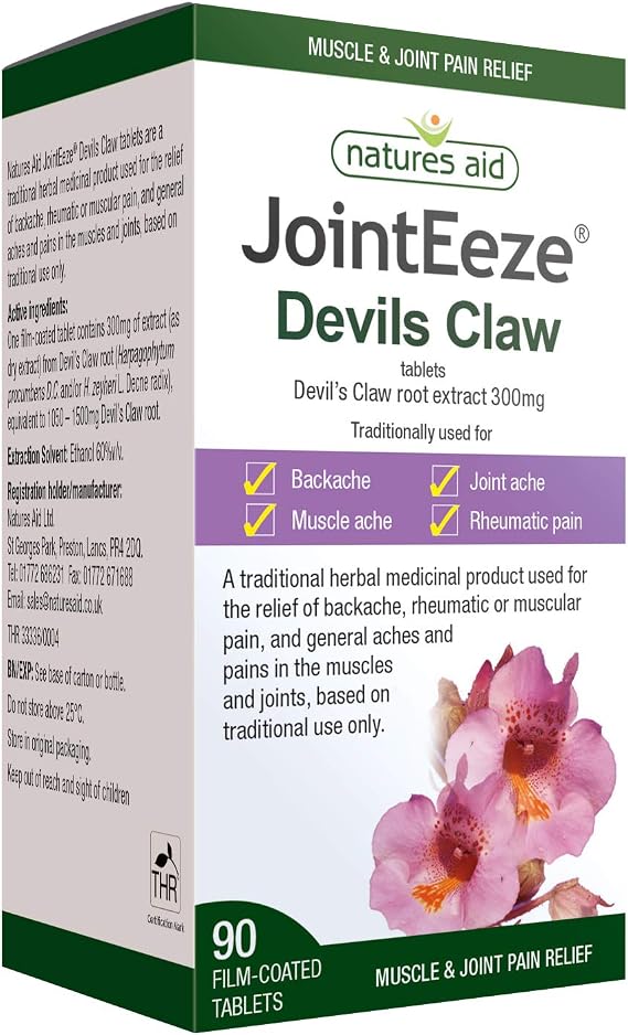 Natures Aid JointEeze Devils Claw 300mg – 90 Tablets | High Strength Herbal Tablets, Supports Joint Health &amp; Mobility, THR Registered Remedy, Vegan, Gluten-Free, Non-GMO