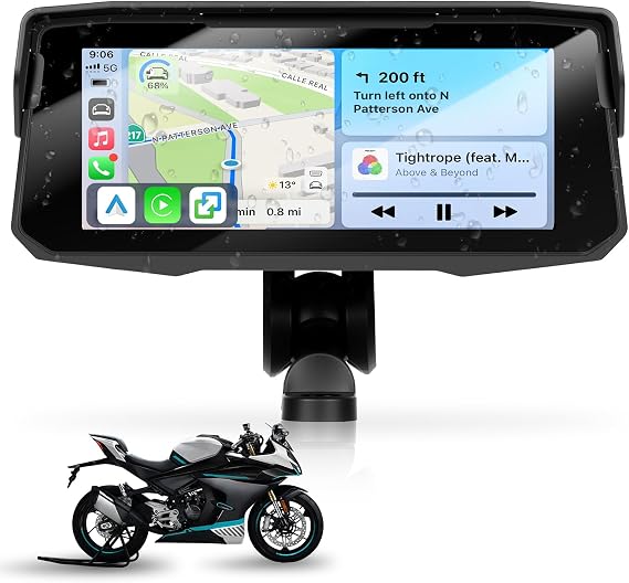 6.86 inch Motorcycle Carplay Screen GPS Navigation System with Wireless Carplay and Android Auto, Portable Car Play for Moto Waterproof HD Touch Screen with Bluetooth Mirror Link TF Card