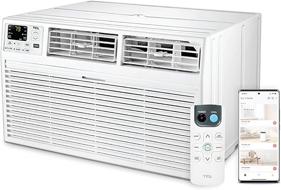 TCL 10,000 BTU Smart Through-the-Wall Air Conditioner and Heater, 230V WIFI | 230V, Wall Mounted, Heater, Dehumidifier, Remote Control, Works with Alexa and Google Assistant, Rooms up to 450 Sq.Ft.