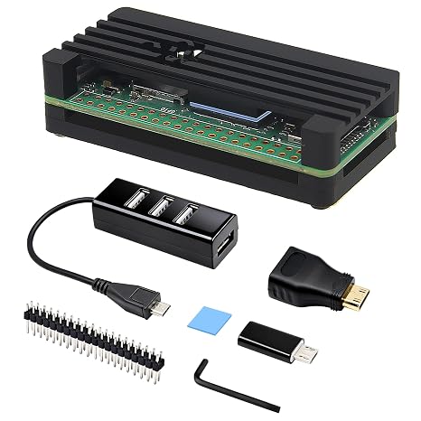Aluminum Heatsink Case Kit for Raspberry Pi Zero 2 W | with GPIO Header, OTG Hub, Hdmi Adapter,Type-C to Micro USB Adapter for Raspberry Pi Zero 2 W/Pi Zero W/Pi Zero
