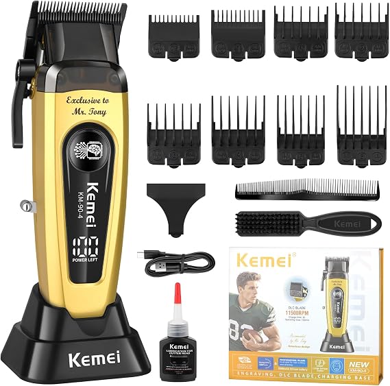 KEMEI Hair Clippers for Men, Cordless with LED Display and 8 Combs, KM-90-4 | Adjustable stainless steel blade for smooth, precise hair cutting