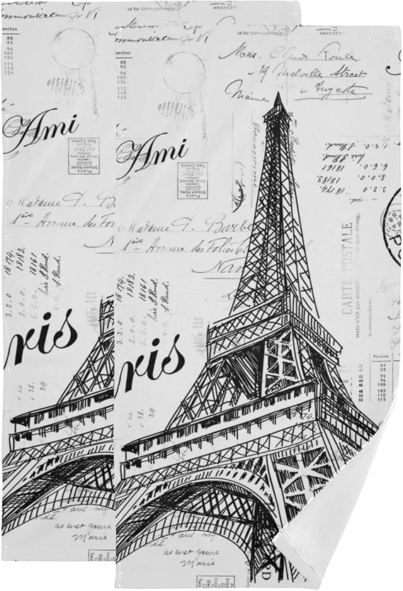 Kigai Paris Eiffel Tower Towel Set of 2, Highly Absorbent Bath Towel Set, Soft Hand Towels, Wash Cloths, Fingertip Towel for Bathing