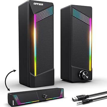 Computer Speakers, 2 in 1 PC Speaker , Gaming Speakers for PC Computer Laptop Desktop Monitor, RGB Speakers with Touch Sensitive Lighting, USB Powered 3.5mm Aux(Package Only Two Speaker, No Soundbar)
