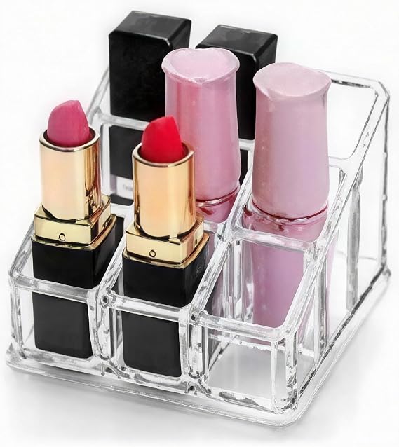 Sooyee 9 Spaces Acrylic Lipstick Case -Mini Lipstick Holder,Clear | Acrylic Cosmetic Organizer Display for lipsticks, lip gloss, nail polish and vanity counters
