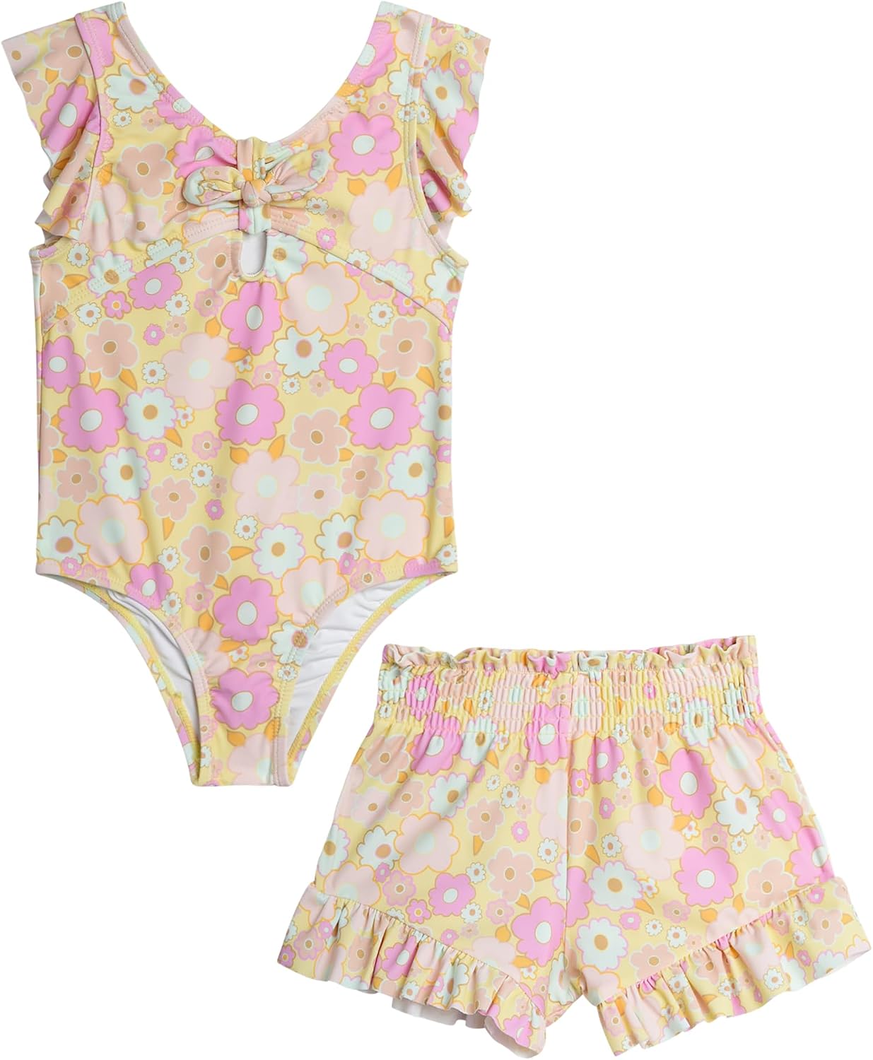 Jessica Simpson Girls Bathing Suit Set - 2 Piece UPF 50 One Piece Swimsuit and Summer Shorts - Swimwear Set for Girls, 7-12