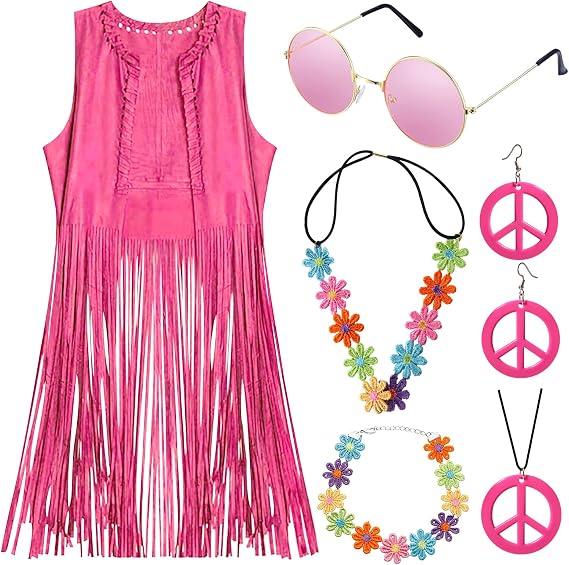 60s 70s Outfits for Women Disco Hippie Costume Clothes Woman Cowgirl 70s Costume Tops Women Fringe Hippie Vest Brown