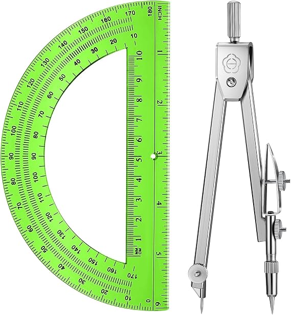 EBOOT Student Geometry Set, 180 Degree Protractor Compass 6",Green | Swing Arm Protractor Ruler Compass, Geometry Drawing Tools for Measuring Angles, School Classroom Math Supplies