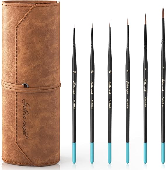 Golden Maple Kolinsky Sable Brushes, 6PCS Fine Point Watercolor Brushes, Professional Model Miniature Paint Brushes Suitable for Watercolor, Gouache, Tempera, Acrylic, Figure Painting