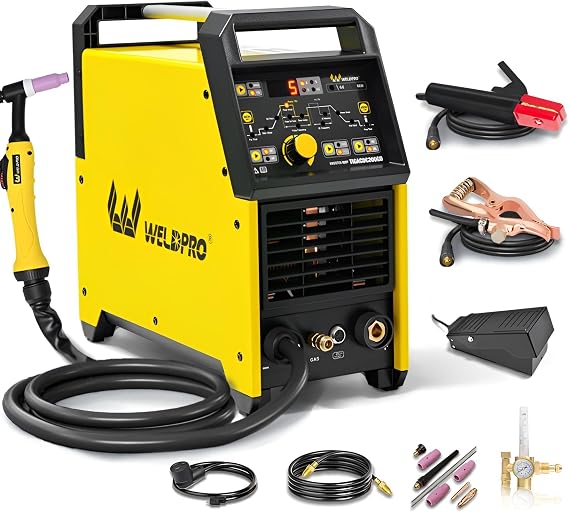 Weldpro 200A AC/DC TIG Welder with Pulse, 110V/220V Dual Voltage Aluminum TIG Welder, AC TIG/DC TIG/AC PULSE TIG/DC PULSE TIG/Stick 5 in 1 Multiprocess Welding Machine with TIG Torch & Foot Pedal