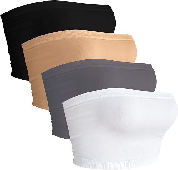 4 Pieces Tube Top Strapless Tops for Women Summer Bandeau Basic Crop Tops Sleeveless Shirt 2026