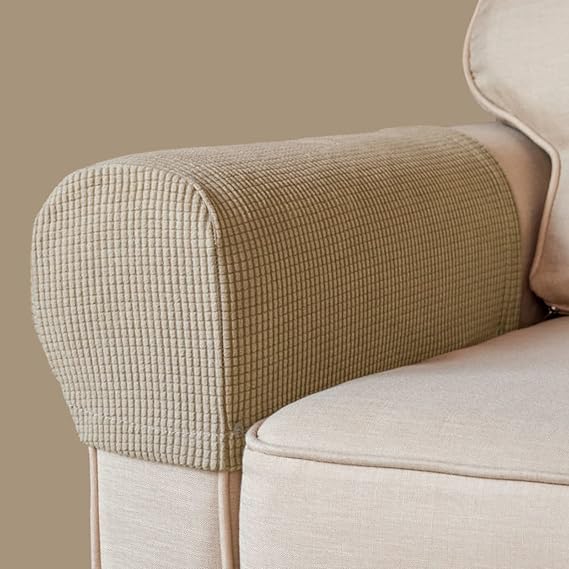 Armrest Covers Spandex Stretch Fabric Waterproof Arm Caps Anti-Slip Furniture Protector Slipcovers for Armchairs Sofa Couches Recliner, Set of 2,Sand