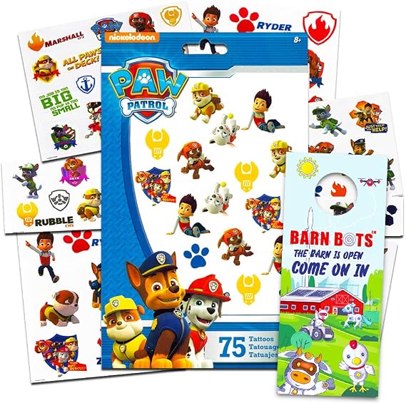 75 Pcs Paw Patrol Temporary Tattoos for Toddlers Bundle