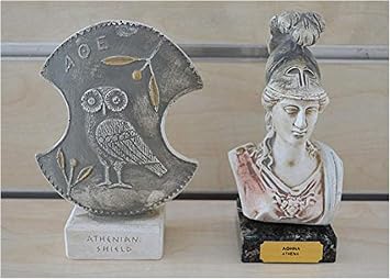 Estia Creations Athena owl Shield Sculpture Set Artifacts