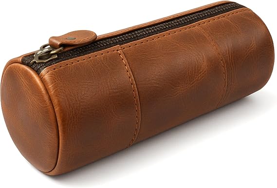 Tan Leather Pencil Cases Small for Men - Handcrafted Leather Pencil Case with Zipper, Leathers Pen Case for Men & Women, Multipurpose Leathers Pencil Bag for Work, Office & School Essential