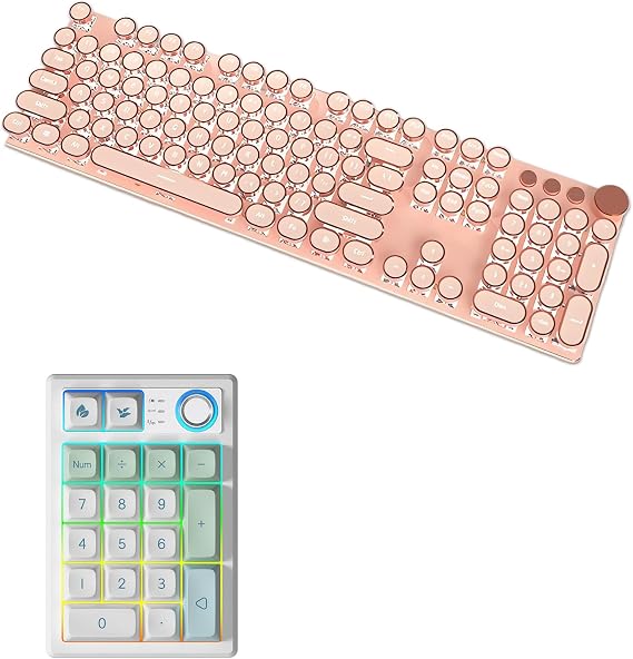 Typewriter Style Mechanical Gaming Keyboard with Tri-Mode Gasket Creamy Mechanical Numpad Programmable Macro Keypad