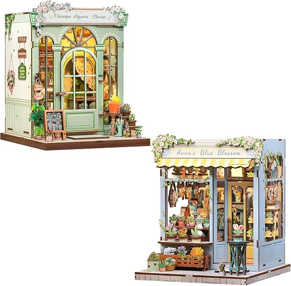 CUTEBEE Book Nook Kit, DIY Miniature House Kits for Adult and Teens, Dollhouse Mini Booknook House Bookshelf Decor, DIY Craft Gifts for Family and Friends(Champs-Elysees Florist&Anna's Blue Blossom)