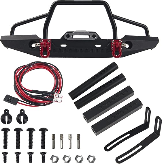 Aluminum Front Bumper with LED Headlights Winch Mount Seat Tow Hook Compatible with Axial SCX10 SCX10II 90046 Traxxas TRX-4 TRX4 1/10 RC Crawler Car
