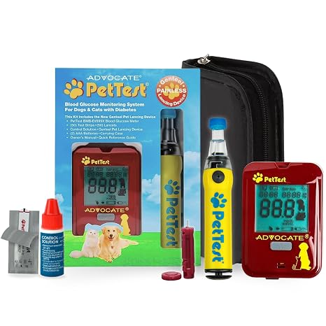 PetTest Genteel Glucose Monitor Kit for Dogs and Cats, Pain-Free Testing | Classic Meter, 50 Sealed Test Strips, Genteel Lancing Device, 50 Lancets, Carrying Case, No Coding, Dogs and Cats