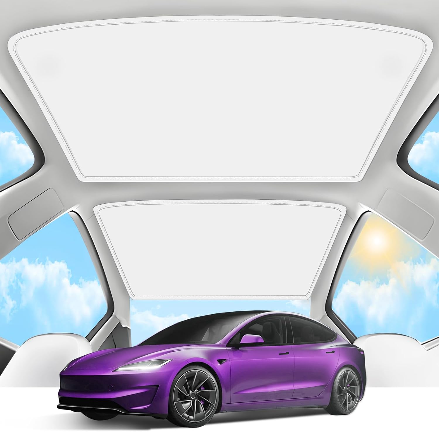 2025 Upgrade Sunshade Roof for Tesla Model 3 Highland 2024 2025 [No-GapSag-Free] Heat Insulation Glass Roof Sunshade Sunroof for Tesla Model 3 Accessories 2025 2024 White Beige