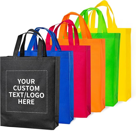 RACETOP 100 Pcs Custom Tote Bags Bulk, Personalized Reusable Grocery Bags, Shopping Bag, Custom Non-woven Bag with Handle, Customized Promotional Item Totes for Business Activities, Parties, Store