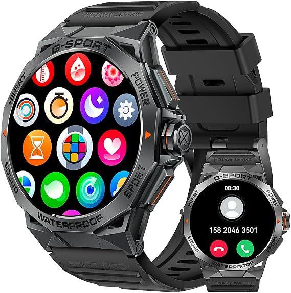 Military Smart Watch for Men Make Call Dodecagonal Metal Case Tactical Watch 1.43" AMOLED HD Big Screen Smartwatch Compatible with iPhone Android Waterproof Heart Rate Sleep Monitor Fitness Tracker