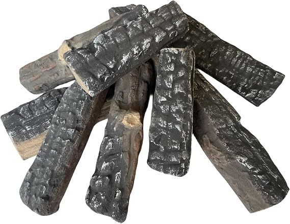 Gas Fireplace Logs, 8 Small Pieces Ceramic Wood Log and Accessory Set for Gas Ethanol Electric Fireplaces, Indoor or Outdoor Fireplaces, Fire Pit Decorations