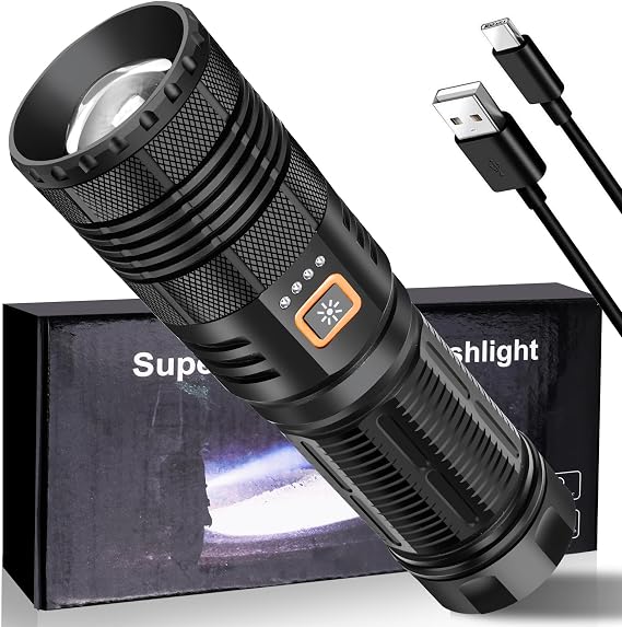 Rechargeable LED Flashlights High Lumens, 90000 Lumens Super Bright LED Flashlight with 9000 mAh Battery, Powerful Handheld Flashlight for Camping Emergencies
