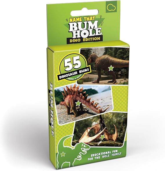 Bubblegum Stuff Name That Bumhole: Dino Edition - Guess The Dinosaurs From Their Bumholes - Animal Trivia Game - 55 Flashcards (17.5 x 8.5 cm)