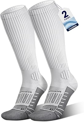 Rahhint Coolmax 20-30 mmHg Compression Running Socks, Long Distance Anti Blister Cushion Moisture Wicking Tall Athletic Socks