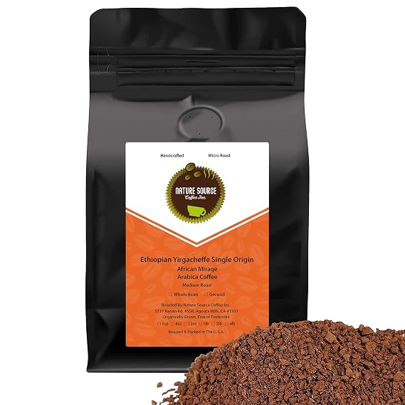 Yirgacheffe Ethiopia Single Origin | Organic | African Mirage | Ground Coffee |1lb 1-Pack