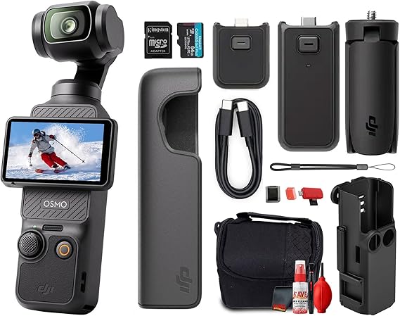 DJI Osmo Pocket 3 Capture More Combo with 1-Inch CMOS Sensor, 4K 120fps Video, 3-Axis Gimbal Stabilization, Compact Handheld Vlogging Camera (CP.OS.00000376.01) + 50-in-1 Accessory Kit + More