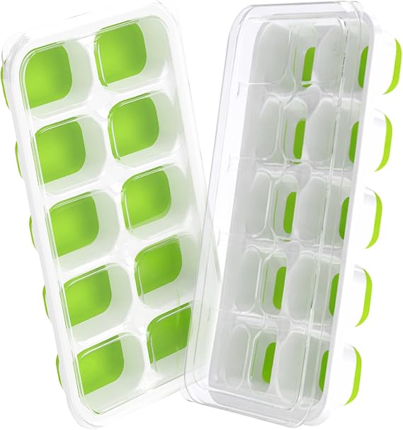 DOQAUS Ice Cube Tray with Lids, 2 Pack Silicone Ice Trays for Freezer