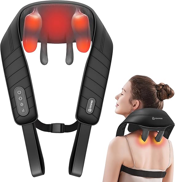 COMFIER Cordless Neck Massager with Heat, 4D Kneading Shiatsu Neck and Shoulder Massager Deep Tissue, Hands-Free Straps, FSA Eligible HSA, Father Day Gift for Dad