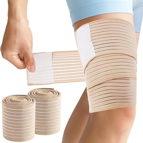 2 PCS Thigh Hamstring Compression Sleeve, Adjustable Thigh Compression Wraps for Varicose Veins Treatment for Legs, Nylon Quad Knee Support Bandage, Versatile Compression for Knee, Calf, Arm SkinColor