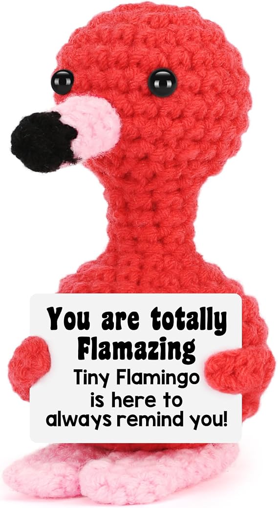 Positive Crochet Animals Flamingo Gifts for Teens Girl, Birthday Gifts for Women, Back to School Gift for Students College Middle High School, You're Amazing Cheer Up Handmade Crochet Flamingo Gift