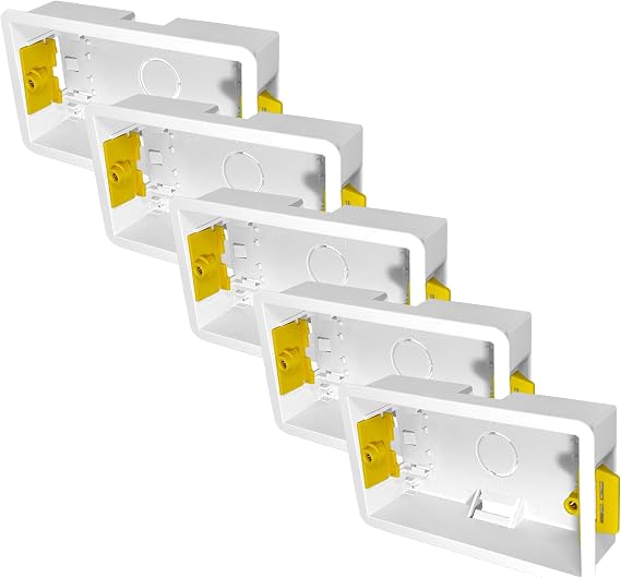 2 Gang Dry Lining Back Box 35mm | Fast-Fit Electrical Wall Boxes for Plasterboard (Pack of 5)