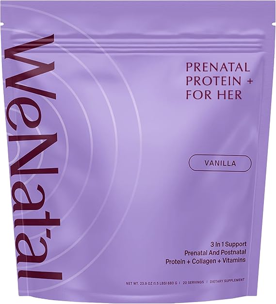 Prenatal Protein+ for Her Protein & Collagen Powder, Vanilla, 20g | Iron-free formula with choline, methylated folate and B12, to support pregnancy, postpartum and fertility.