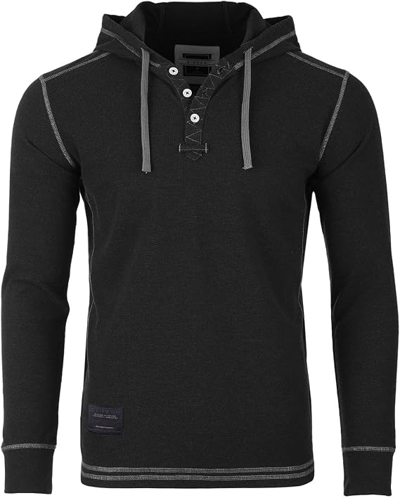 ZIMEGO Mens Waffle Pullover Hoodie - Long Sleeve Thermal Sweatshirt for Men