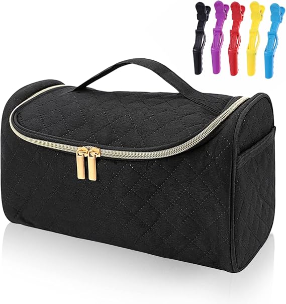 Travel Storage Bag Compatible with Dyson Airwrap Styler, Portable Travel Organizer with Clips for Airwrap Hair Styler Case and Attachments, Cosmetic Travel Cases with Hanging Hook, Black